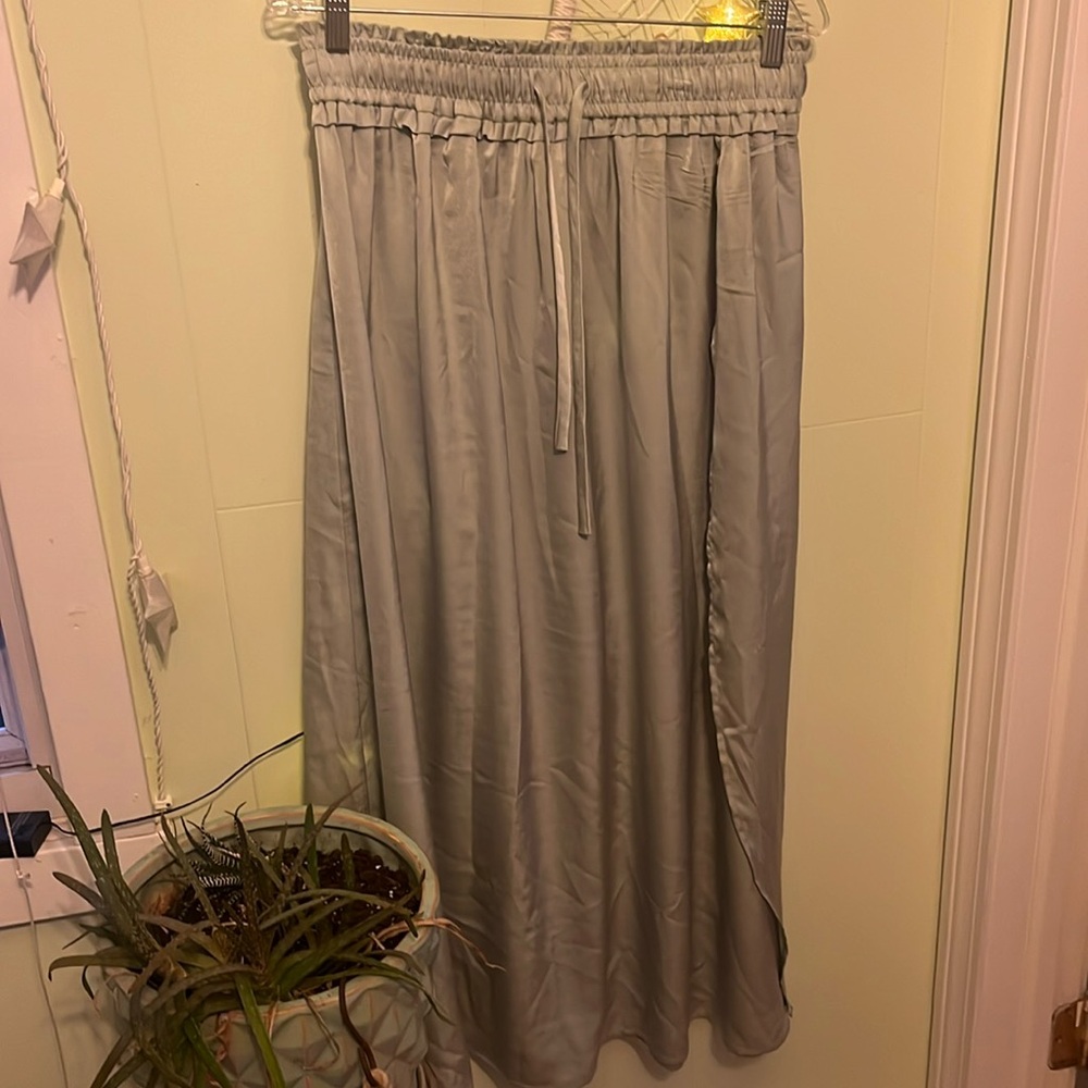 Sage green satin maxi